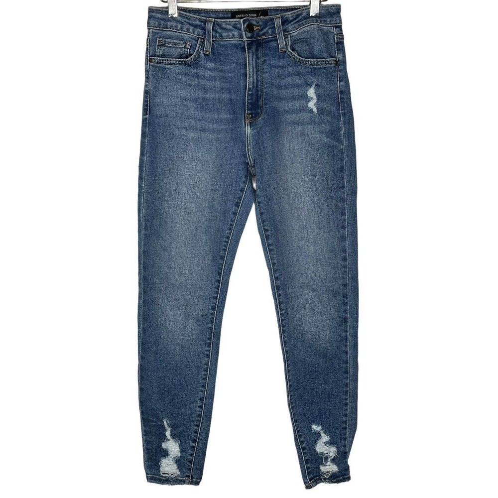 Just Black Denim Distressed Jeans 28 Stretch Medium Wash Raw Hem